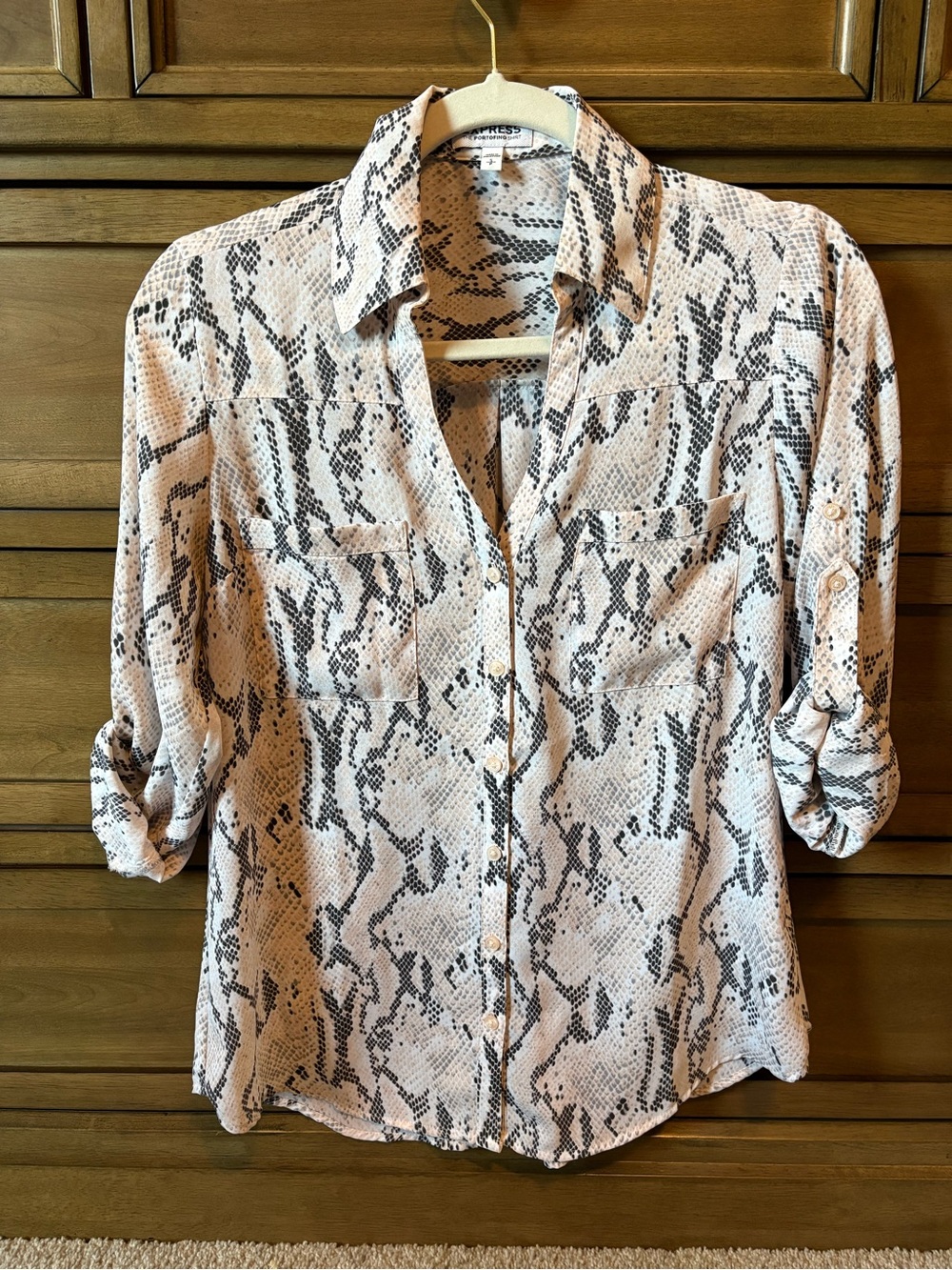 Express Light Pink Snake-Print Button Down Shirt